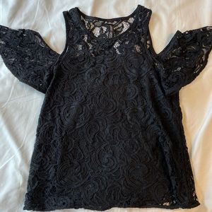 Cold shoulder black lace top